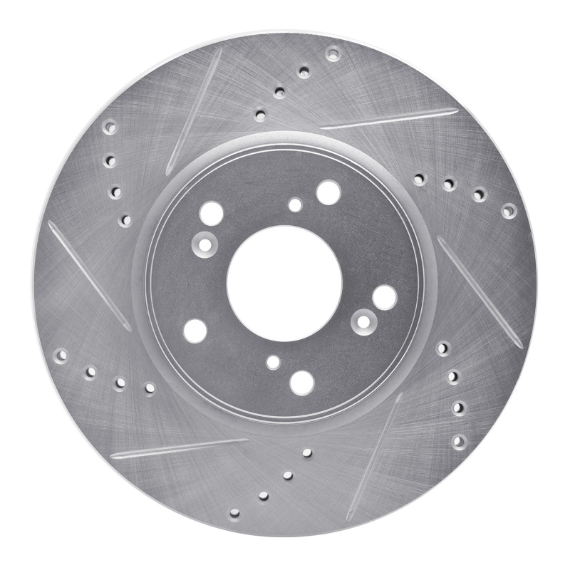 Honda Accord Sedan Brake Rotor (1) - Front Left - R1 Concepts - Drilled & Slotted - Silver - `13-`22
